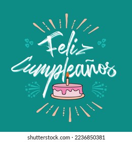 Hand lettering with word Feliz Compleanos Happy Birthday.Spain symbols and illustrations.Spain hand drawn elements.Text in spanish for postcard,invitation,T-shirt,typography,print design,banner,poster