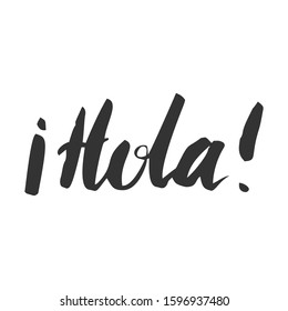 Hand lettering with word  Hola/Hello. Spain symbols and illustrations. Spain hand drawn elements.Text in spanish for postcard, invitation, T-shirt ,typography, print design, banner, poster, web, icon.