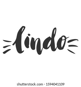 Hand lettering with word  Lindo/Beautiful.Spain symbols and illustrations. Spain hand drawn elements.Text in spanish for postcard, invitation,T-shirt,typography, print design,banner,poster,web,icon.