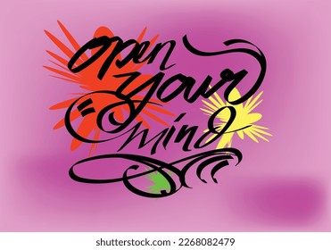 hand lettering word OPEN YOUR MIND