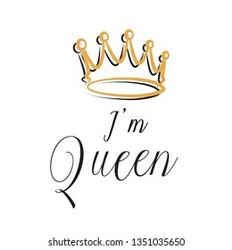 Hand lettering .Word queen. Background with crown. Decorating of invitations,greeting,cards ,t-shirts. Vector illustration