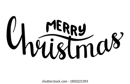 Hand lettering with the words Merry Christmas. Illustration with text for greeting cards and tags. Black and white text vector illustration. Isolated on a white background