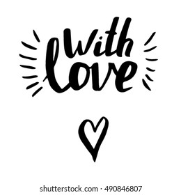 Hand lettering words "with love" and doodle heart