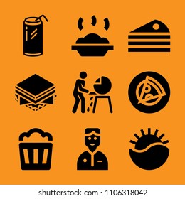 hand, lettuce, treat, working, cola and red icon vector set. Flat vector design with filled icons. Designed for web and software interfaces