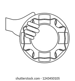 Hand with lifesaver ring black and white