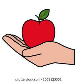hand lifting apple fresh fruit icon