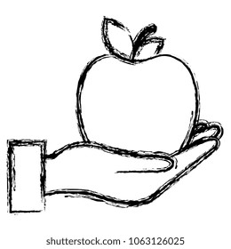 hand lifting apple fresh fruit icon