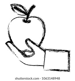 hand lifting apple fresh fruit icon