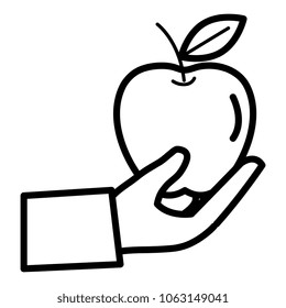 hand lifting apple fresh fruit icon