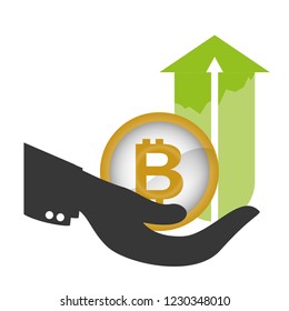 hand lifting arrow with bitcoin