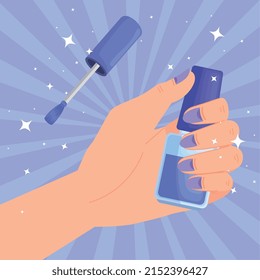 hand lifting blue nails polish
