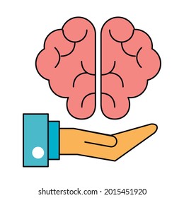 hand lifting brain organ icon