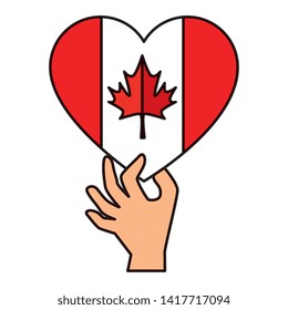 hand lifting canadian flag with heart shape