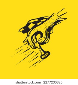 the hand is lifting the chess piece . chess symbol vector illustration 
