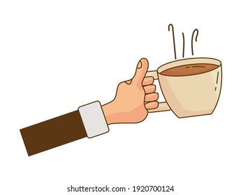handgeheftete Kaffeegetränke auf Keramik-Tasse einzeln auf Vektorgrafik-Design