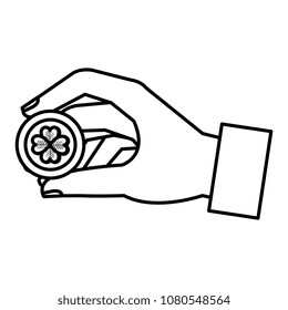 hand lifting coin with clover icon