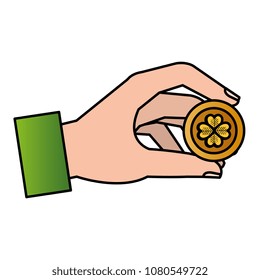 hand lifting coin with clover icon