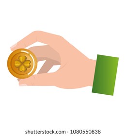 hand lifting coin with clover icon