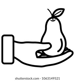 hand lifting fresh pear fruit icon