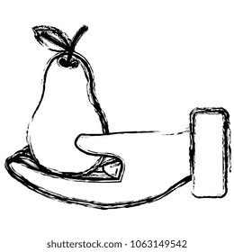 hand lifting fresh pear fruit icon