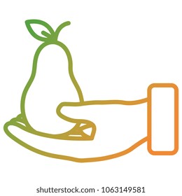 hand lifting fresh pear fruit icon