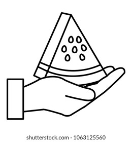 hand lifting fresh watermelon fruit icon
