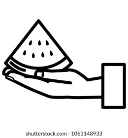 hand lifting fresh watermelon fruit icon