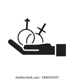 hand lifting genders male and female symbols silhouette style icon vector illustration design
