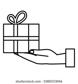 hand lifting gift box present icon