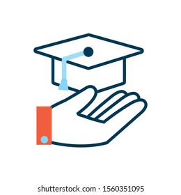 hand lifting graduation hat icon vector illustration design
