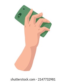 hand lifting green smartphone device