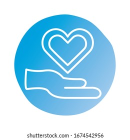 hand lifting happy valentines day heart block style vector illustration design