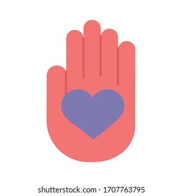 hand lifting heart solidarity flat style vector illustration design