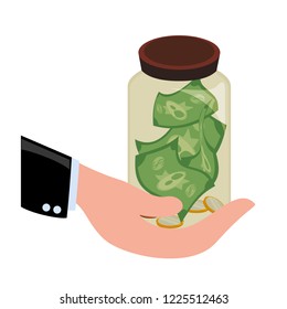 hand lifting jar with bills dollars