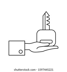 hand lifting key house door vector illustration design