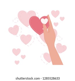 hand lifting love heart isolated icon