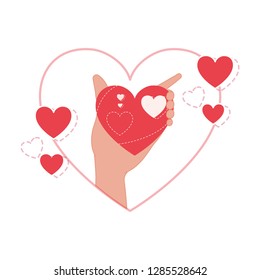 hand lifting love heart isolated icon