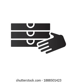 hand lifting pizza boxes delivery food silhouette style icon vector illustration design