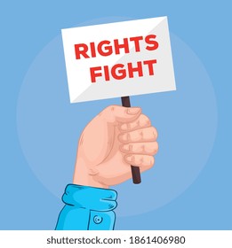 hand lifting rights fight lettering in banner vector illustration design