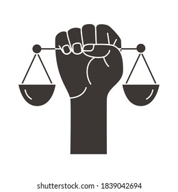 hand lifting scale balance silhouette style icon vector illustration design