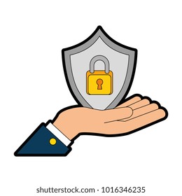 hand lifting shield with padlock icon