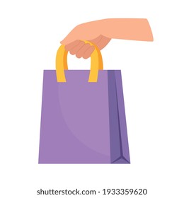 icono de la bolsa de compras con elevación de mano