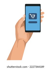 Handheben-Smartphone mit E-Commerce-Symbol