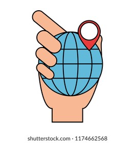 hand lifting sphere planet with pin location