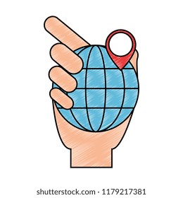 hand lifting sphere planet with pin location