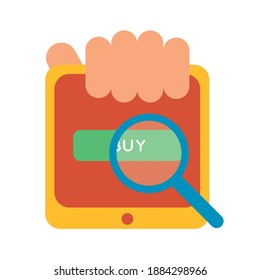 hand lifting tablet with ecommerce app line and fill style vector illustration design
