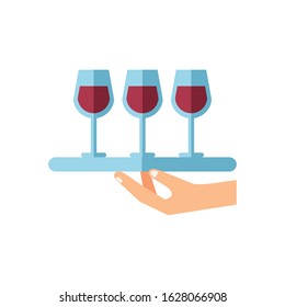 hand lifting tray with wine cups vector illustration design