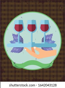 hand lifting tray with wine cups vector illustration design