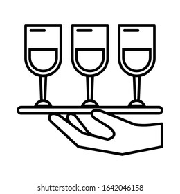 hand lifting tray with wine cups vector illustration design