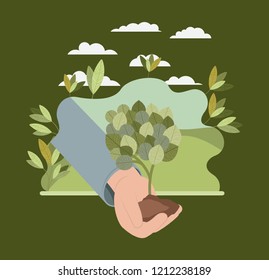hand lifting tree plant